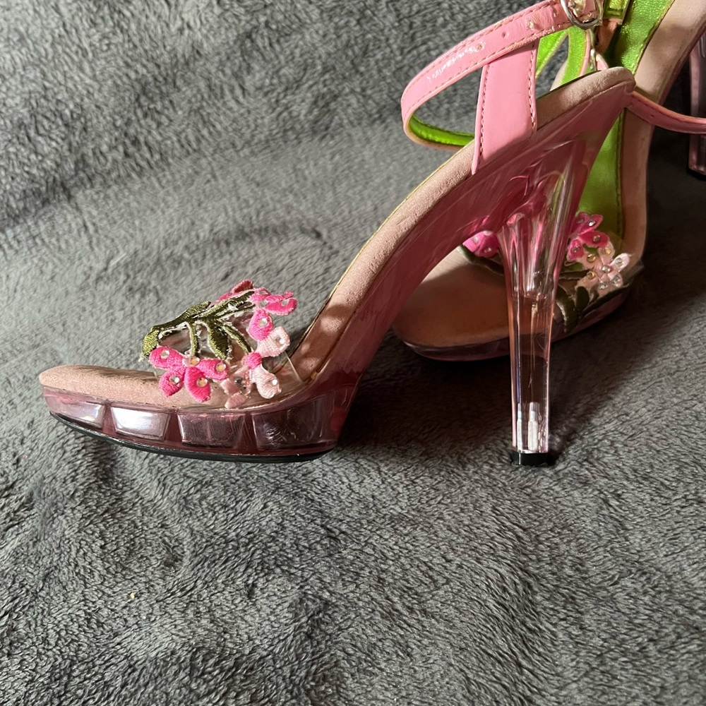 Ellie small platform heels pink flowers - Picture 4 of 7